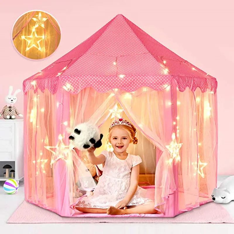 Tente tipi portable pour fille, forme de château de princesse