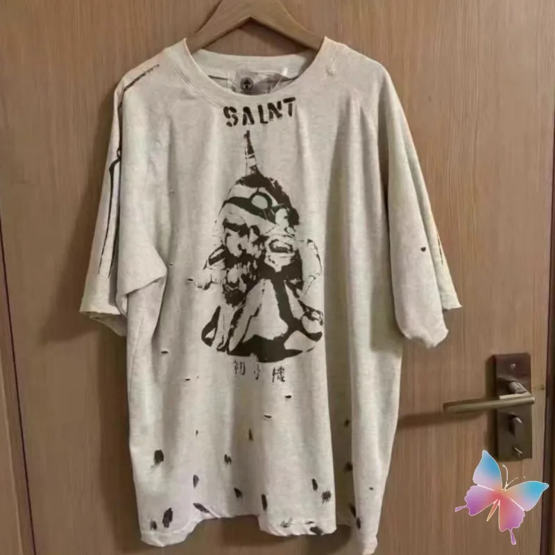 

Футболка 24ss Мужская/Женская хлопковая с круглым вырезом и дырками