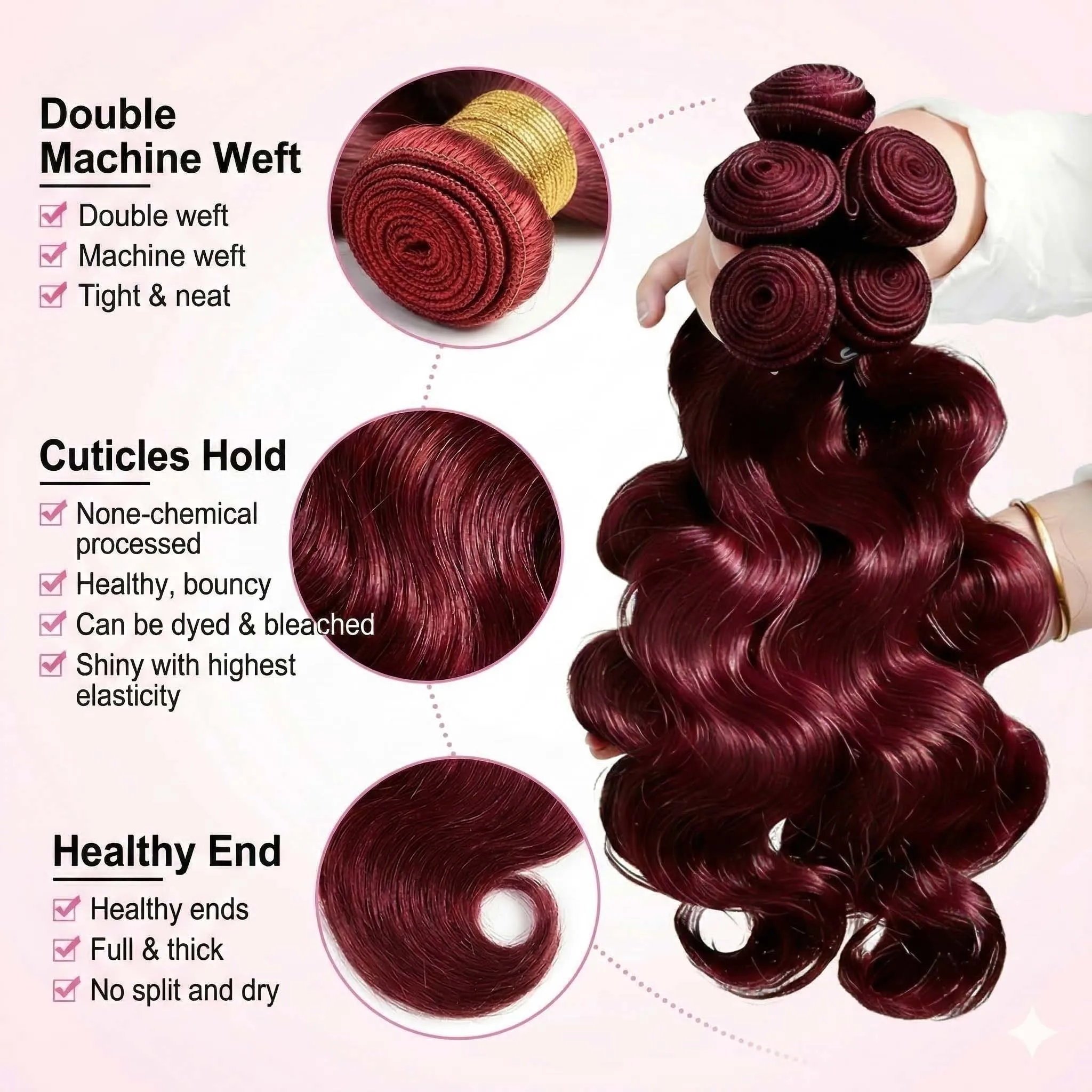 99J Burgundy Body Wave Bundles Human Hair 30Inch Brazilian Weave Bundles Remy Hair Extensions Colored Red Raw Human Hair Bundles 2