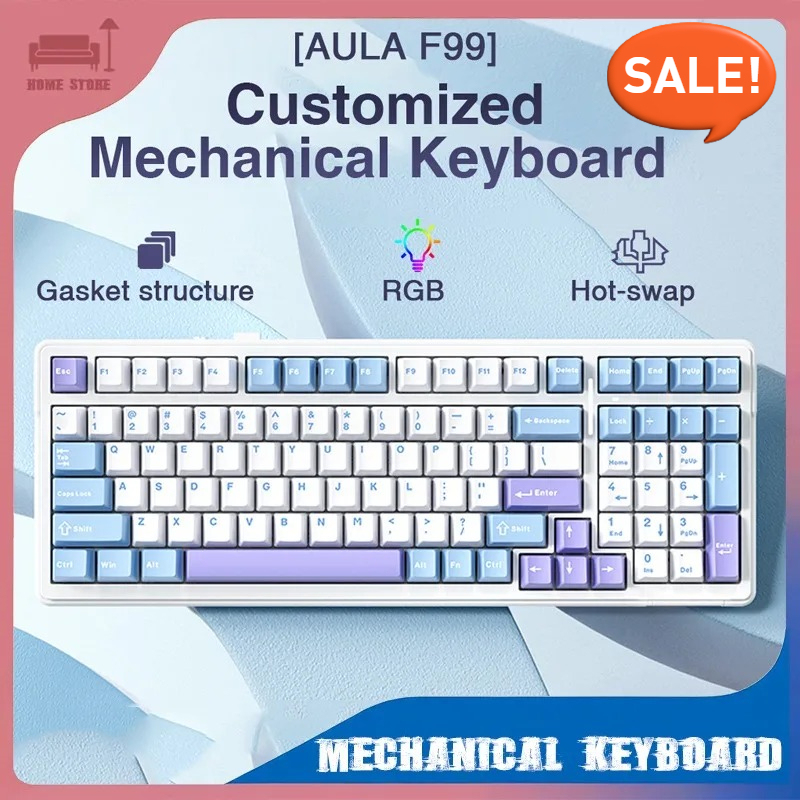 AULA F99 Mechanical Keyboard Three Mode 2.4g Wireless Bluetooth Wired Hot Swap PBT Gasket RGB Game Keyboard Customized Keyboards