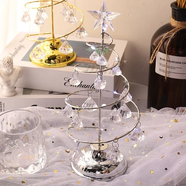 Night Lights Christmas Decorations Gifts Electroplated Iron Tree LED Luminous Crystal Christmas Tree Crystal Table Decoration 2