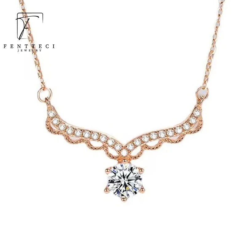 

FENTTECI Romantic 1 CT Moissanite 18K Rose Gold plated Necklace for Women Wedding s925 Sterling Silver Fine Jewelry Dinner Gift