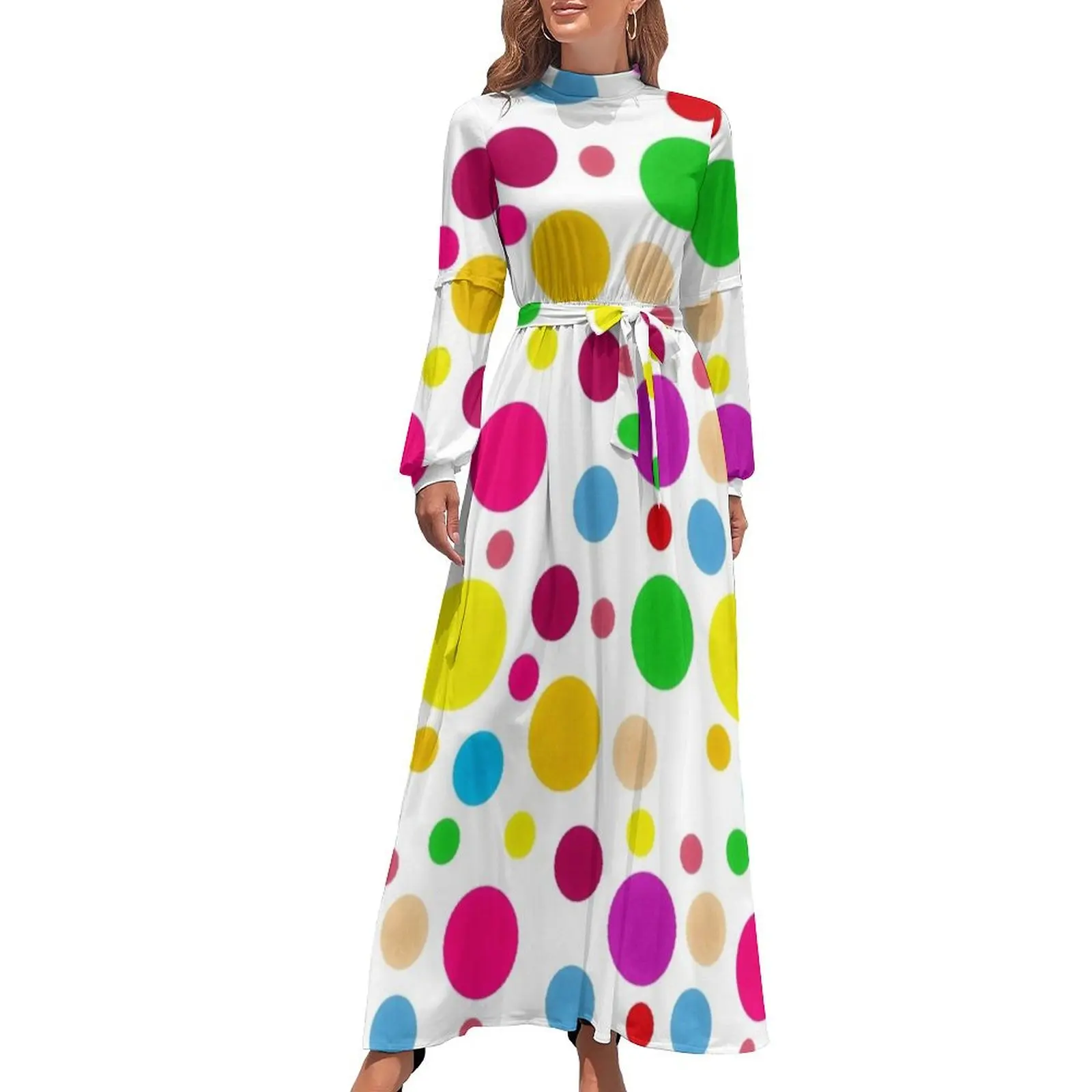 thumbnail image 1 of Vestido largo de lunares coloridos, atuendo de festival, vestidos de mujer, vestidos de falda de verano para mujer, estilo coreano, 1 of 5