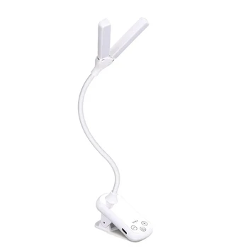 듀얼 헤드 14 LED 터치 컨트롤 독서 조명, USB 충전식 아이 케어 책 라이트 클립, 책 책상, 8 밝기