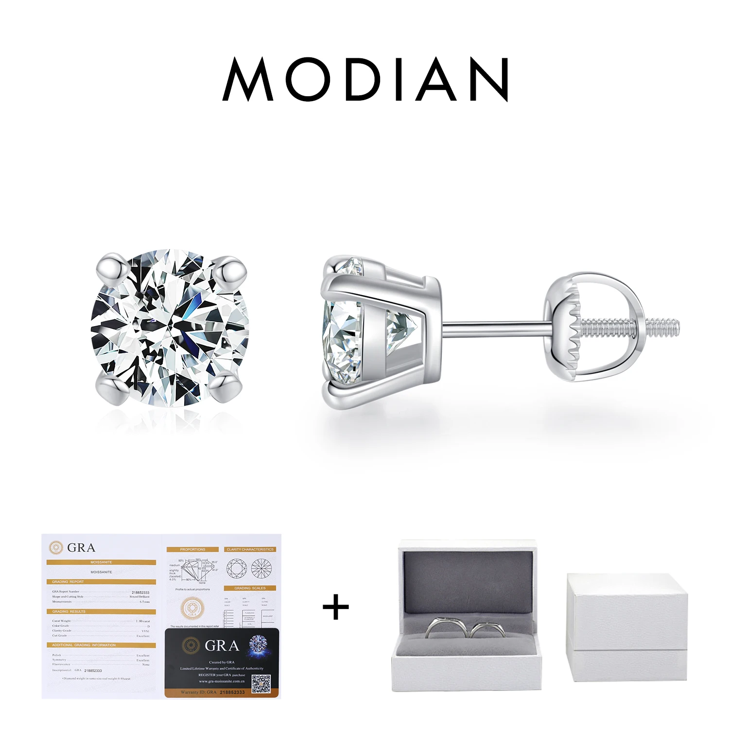 MODIAN D Color 1CT Moissanite Stud Earrings For Women 925 Sterling Silver 0.5CT Dazzling Lab Diamond Wedding Jewelry Gifts