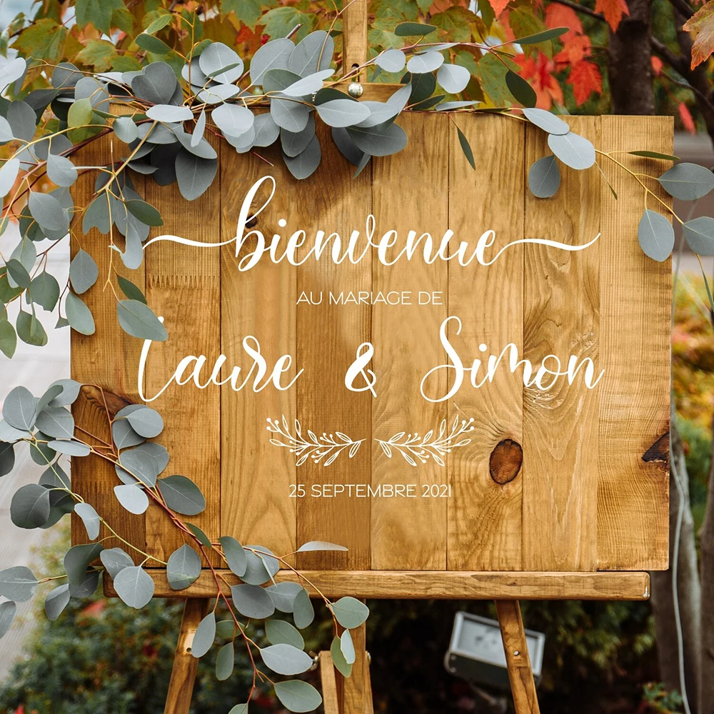 French Style Wedding Mirror Vinyl Decal Names Wall Sticker Wedding Welcome Sign Vinyl Murals Romantic Mariage Decor