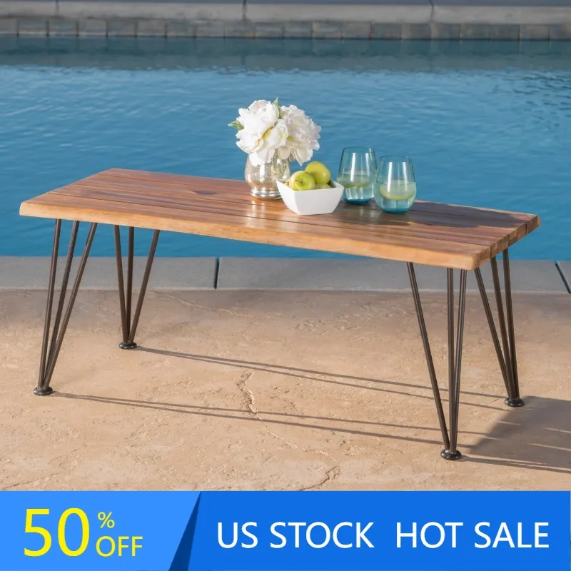 

Zenith Outdoor Industrial Coffee Table, Teak Finish, Rustic Metal