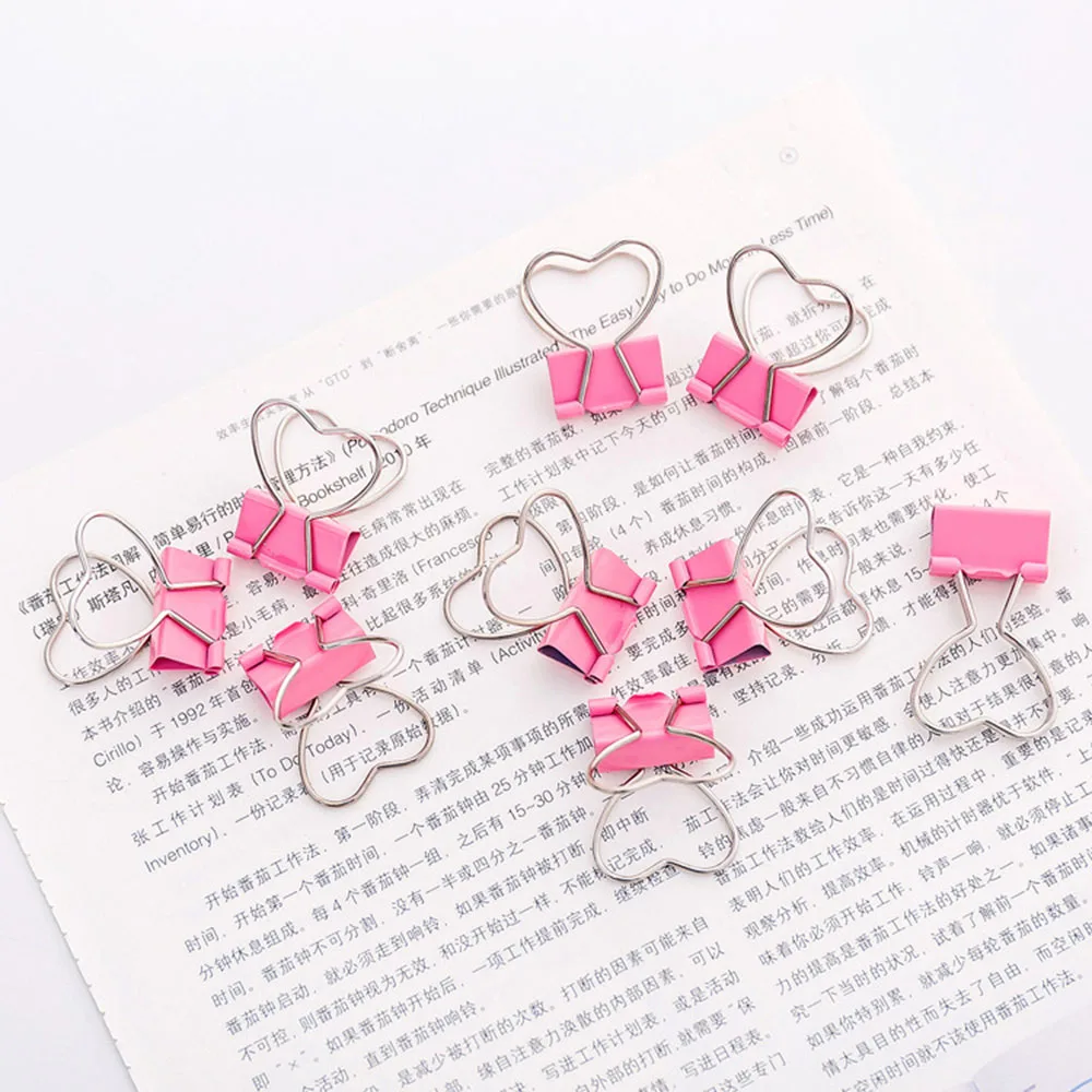 Binder Clips Pink Clip Heart Hollow Out Metal 5 Pcs/lot Notes Letter Paper Office Supplies