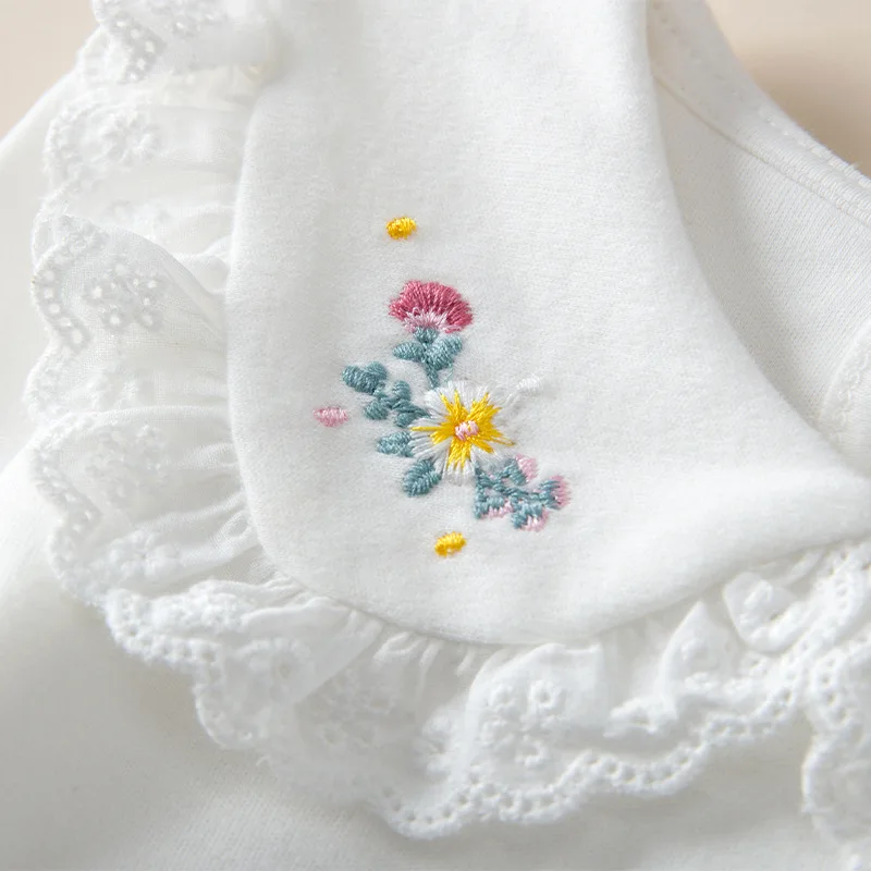 2025 Spring Autumn Baby Girls Tops Cotton Lace Collar Embroidery Long Sleeve Toddler Girls Shirts Kids Girls Bottoming Shirts 4