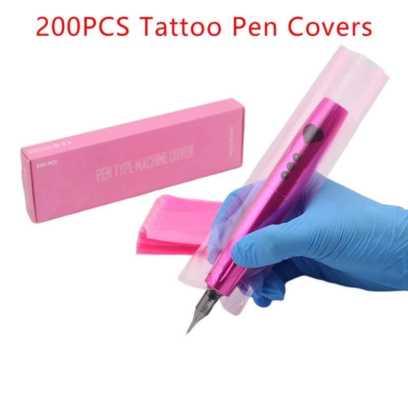 

200Pcs/Box Tattoo Pen Covers Pink Black Tattoo Pen Machine Bags Disposable Cartridge Tattoo Machine Sleeves Bags Pen Type Covers