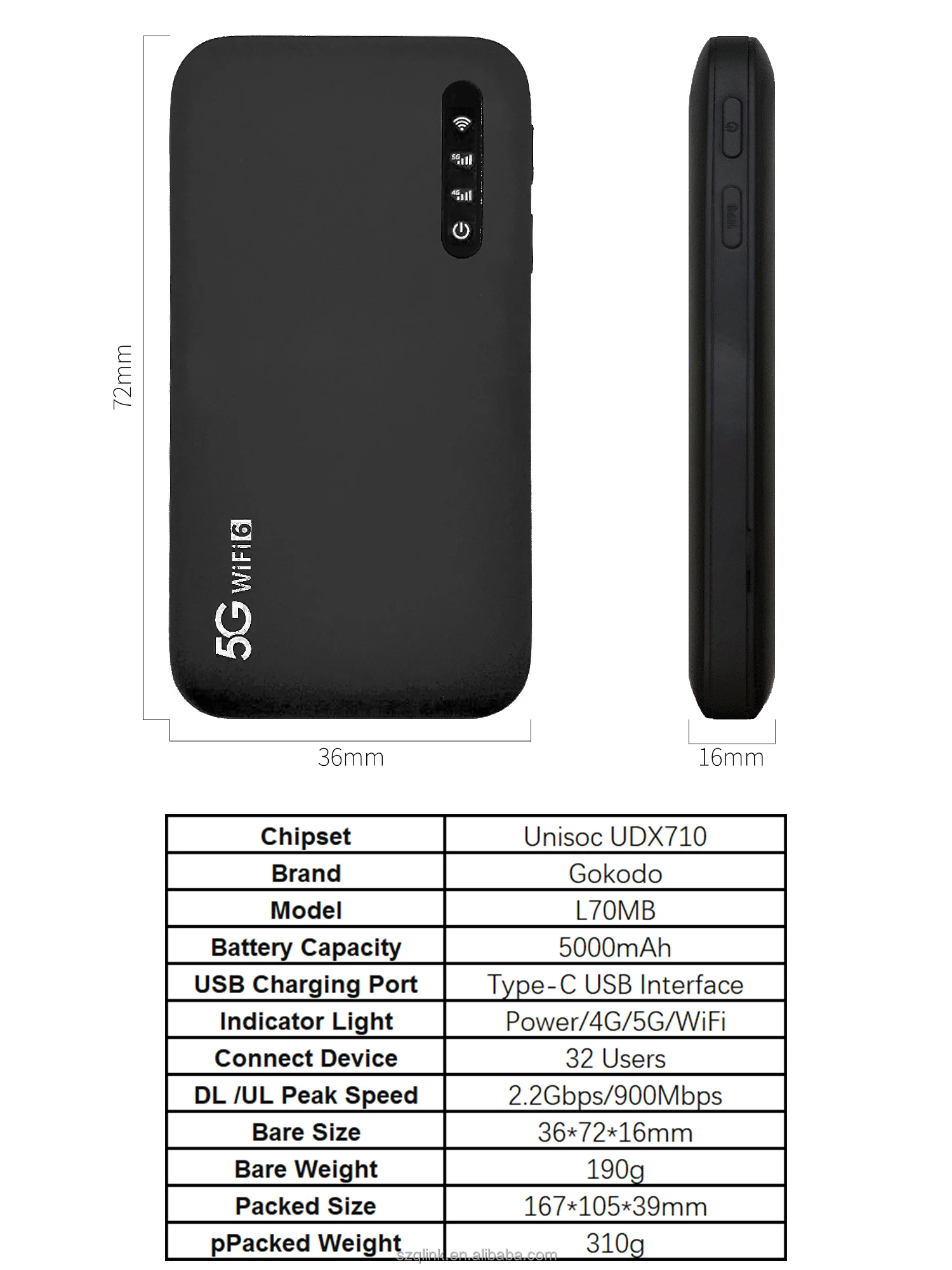 새로운 Qlink 5G SA NSA 나노 SIM UNISOC V510 모뎀 5000mAh 미니 포켓 WiFi6 1900Mbps 휴대용 홈 라우터 (방화벽 및 VPN 기능 포함)