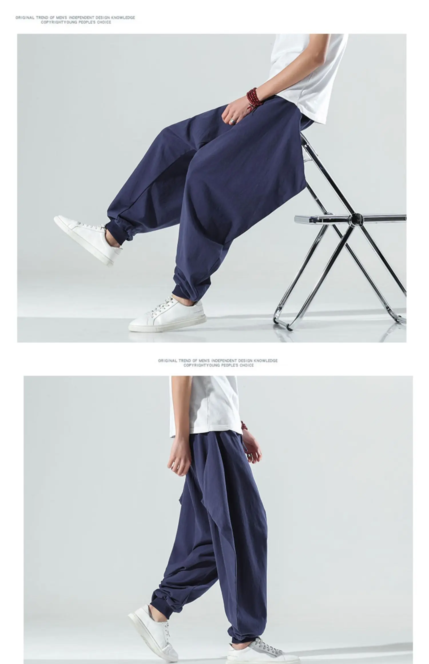 linen harem pants Spring 2022 New Chinese Style Casual Pants Men's Loose Foot Harem Pants Trend Cotton And Linen Pants Male Trousers M-5XL K79 aladdin pants