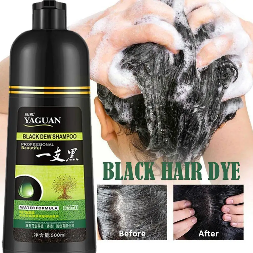 

500ml Black Hair Color Dye Hair Shampoo Cream Organic Permanent Covers White Gray Natural Ginger Essence For Women Men T7T5