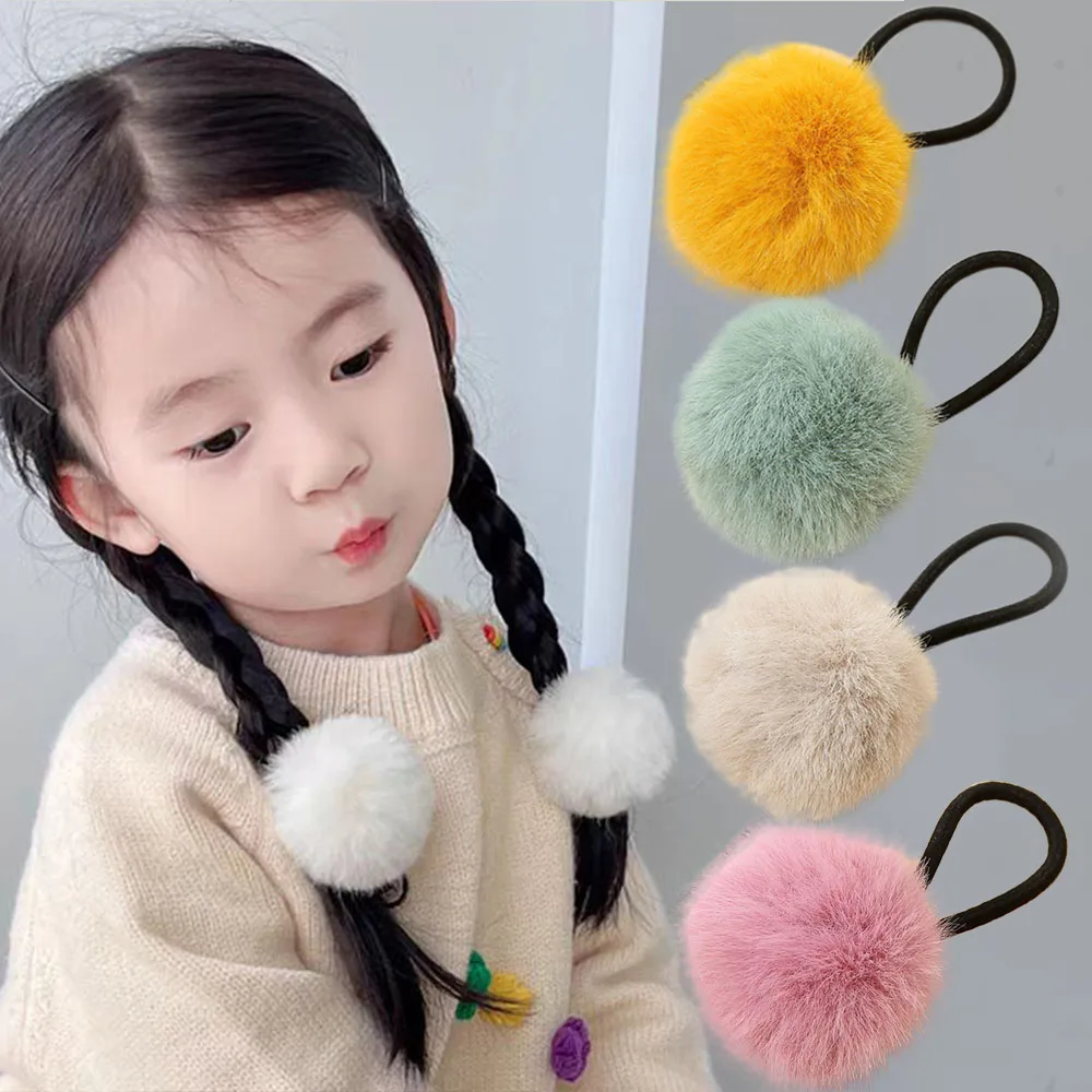 

Sweet Plush Ball Hair Ropes Cute Solid Color Pompom Hairband For Women Elastic Rubber Bands Hair Accessories Headwear Gifts