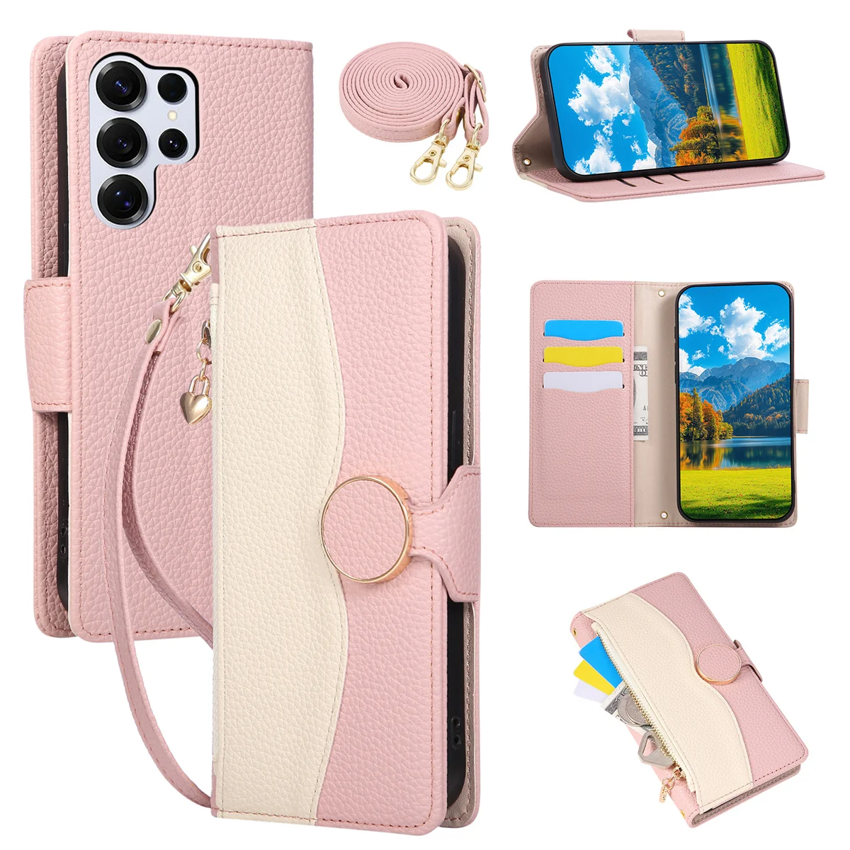 Leather Crossbody Wallet Phone Case with Wrist Strap and Card Holder