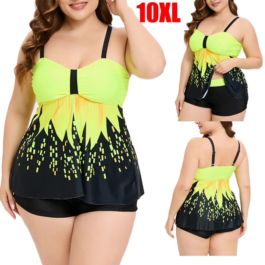 

Женский купальник размера плюс 10XL, костюмы из 2 частей, купальник-танкини большого размера, купальник, пляжная одежда, купальный костюм, комплект бикини с высокой талией