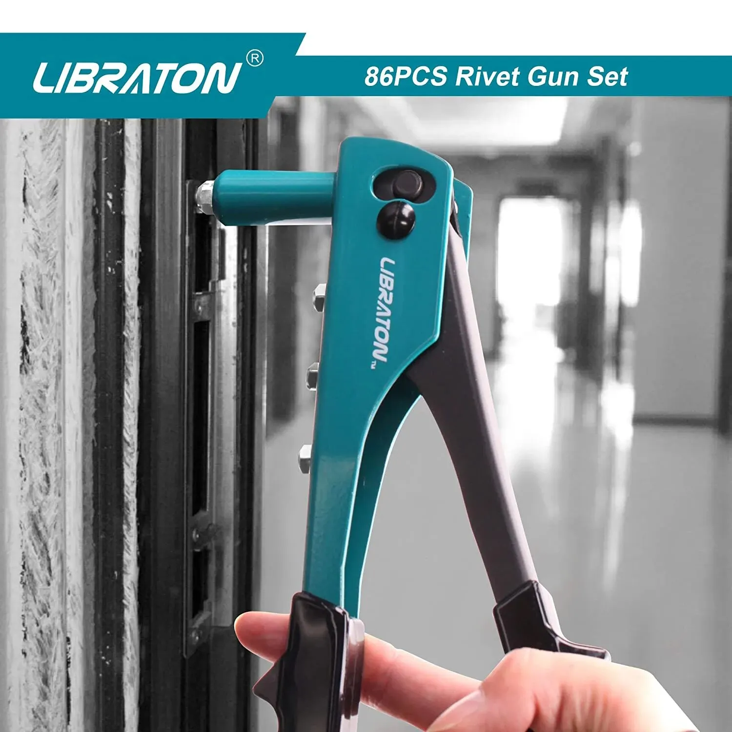 LIBRATON Rivet Gun Rivet Gun Kit Pop 80PCS Metal Rivets 4 Drill Bits Heavy Duty Hand Riveter Tool for Metal rivet gun rivet gun set