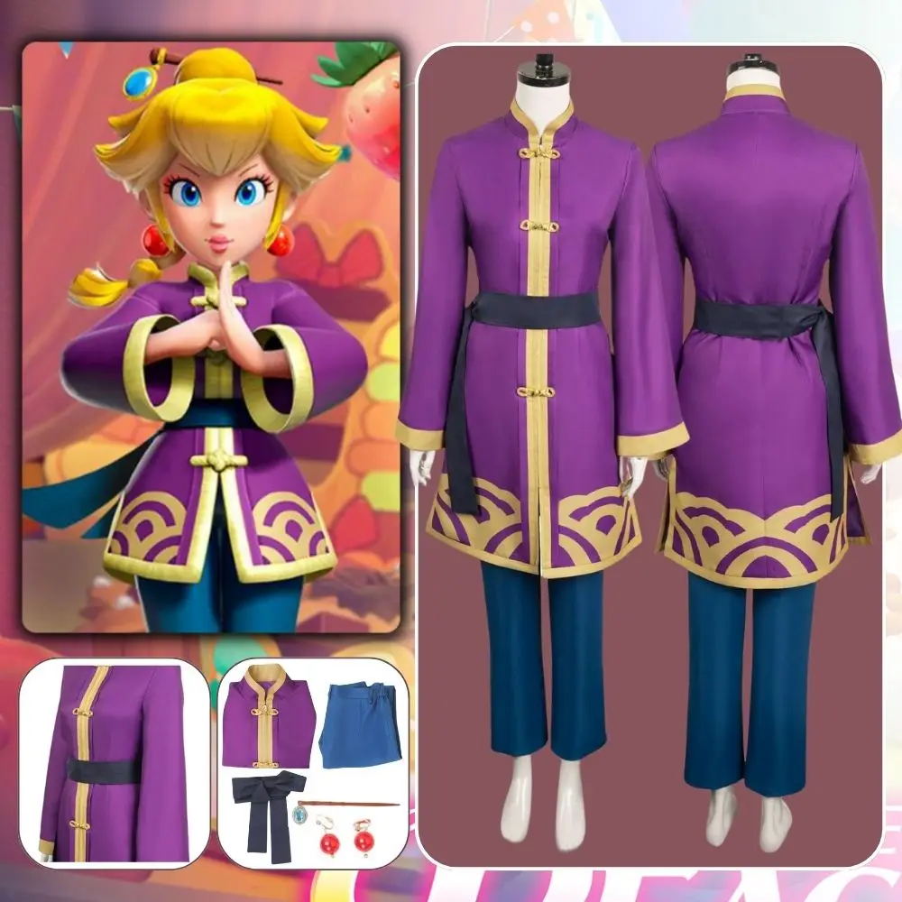 

Princess Peach Cosplay Fantasia Costume Disguise for Adult Women Party Clothes Robe Pants Belt Outfits Halloween Carnival Suit