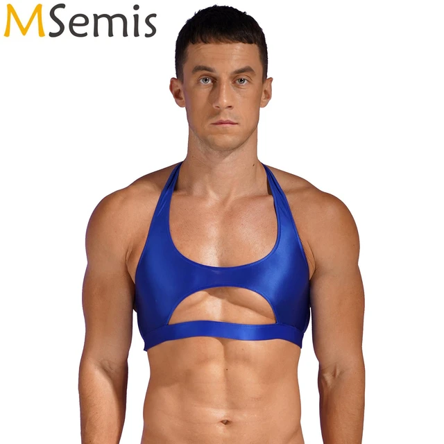 Mens Cropped Vest Round Neck Crop Top Solid Color Chest Muscle Showing Top  Sexy