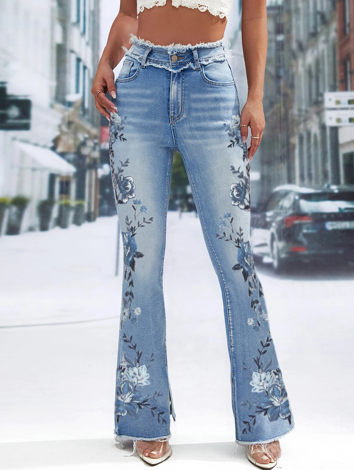 Pantalon Évasé Taille Haute pour Femme
