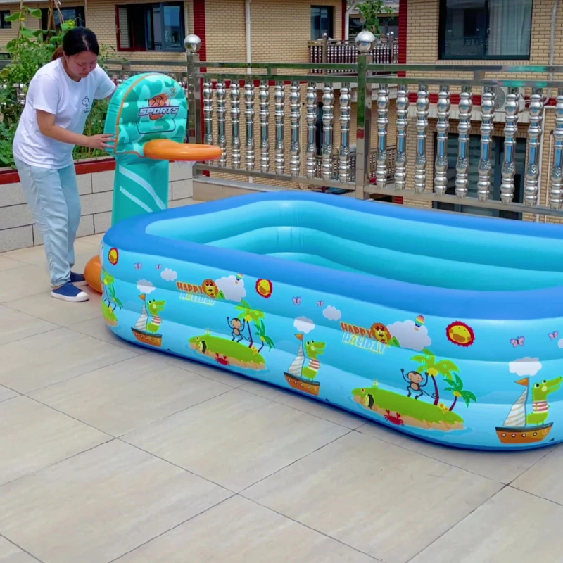 Swimming Pool Printing 3-ring Pool Kids Toy Ball Baby Bath Automatic Inflatable Swimming Inner Diameter 135*90*58cm