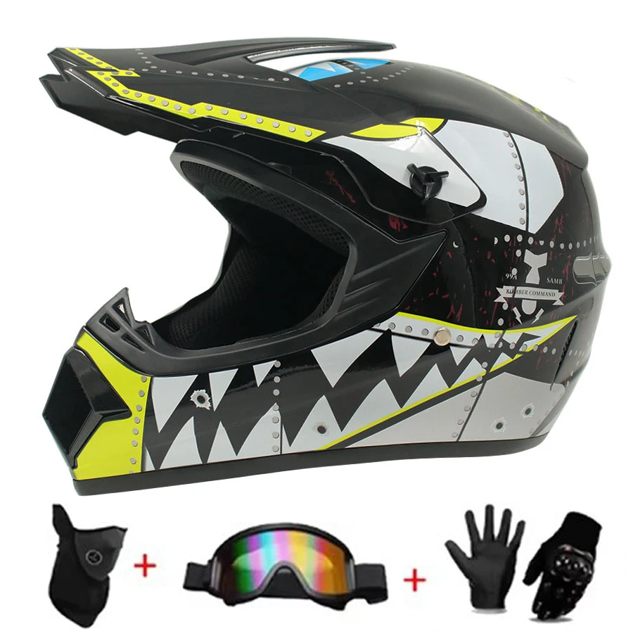 Kids and Youth Full-Face Motorcycle Helmets, Dirt Bike Gear, Off-Road Goggles, and Cycling Protective Gloves