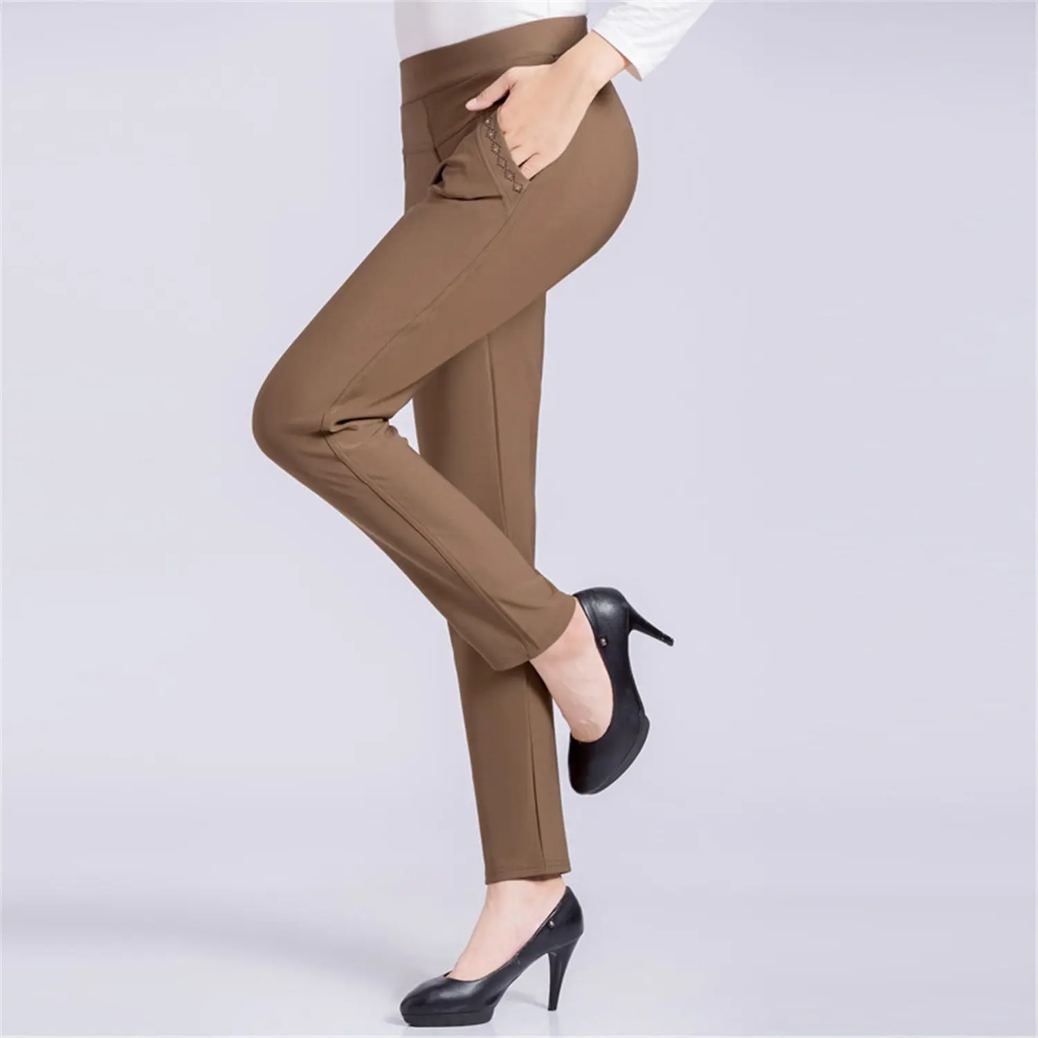 Office Lady Korean Fashion 5XL Slim Pencil Pants High Waist Elastic Spring Autumn Solid All-match Casual Woman Straight Trousers