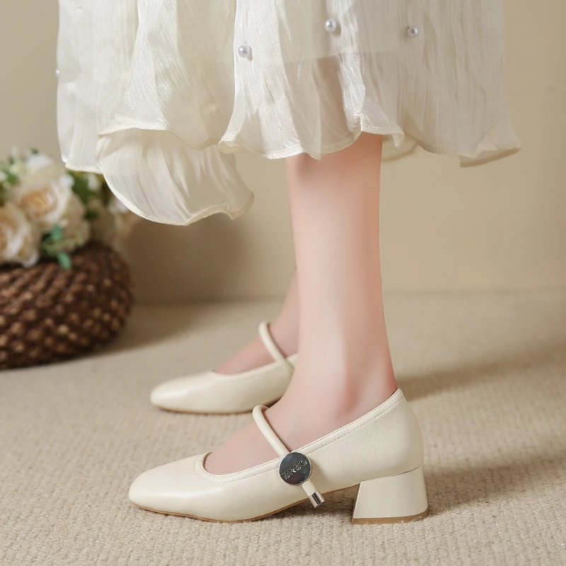 Aphixta Patent Leather 4cm High Heels Mary Janes Metal Buckle Autumn Women Shoes Elegant Pumps Solid Color tacones para mujer