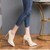 Women's PU Leather High Heels Women Solid Color Ankle Shoes Spring and Autumn Designer Sharp Pointed Narrow Heeled High Heels 4
