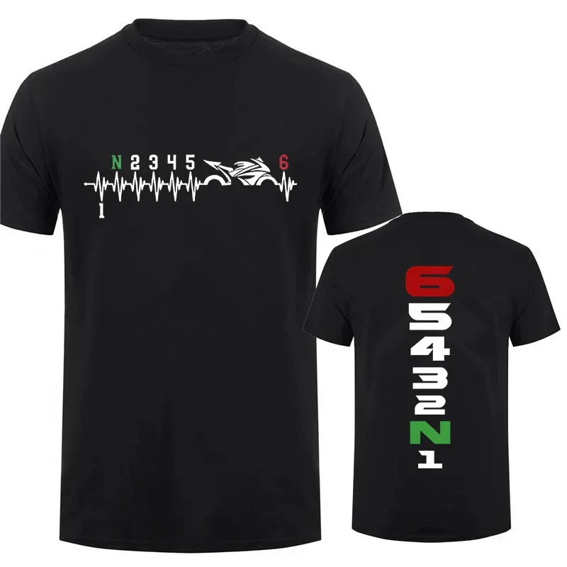 Vintage T Shirt Men Manual-Transmission Motorcycle Gear Shift Heartbeat Biker Print T-Shirt
