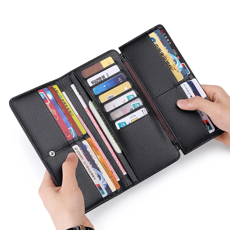 Cowhide mobile phone bag large capacity card bag Leather wallet Men's long multi-functional large capacity business men 6