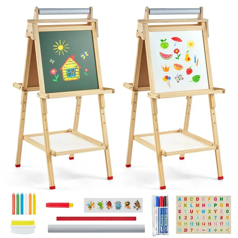 BABY 3-in-1 Kids Art Easel with Dry-Erase Board, Chalkboard, Paper