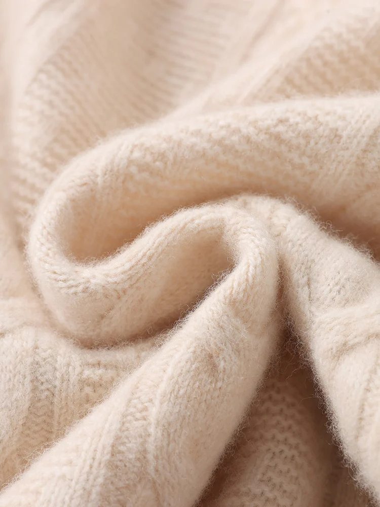 CHICUU Autumn Winter Men Cashmere Sweater Thick Mock Neck Cable Knitting Pullover 100% Merino Wool Knitwear High Quality Tops 5