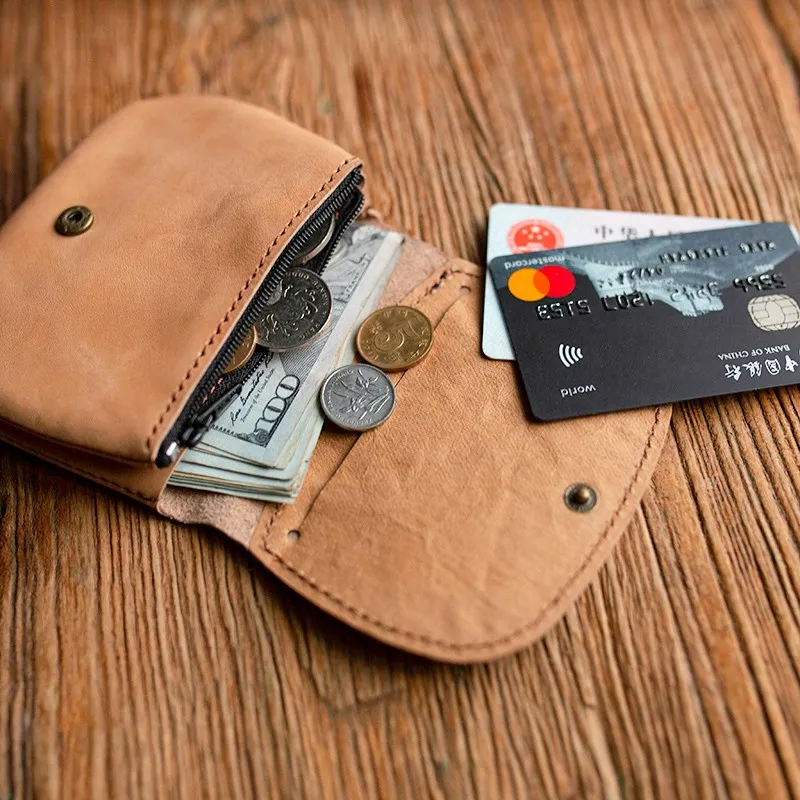 Cartoon Short Wallet For Women Genuine Leather Small Wallet Handmade Credit Card Holder Cute Change Wallet Gift For Her