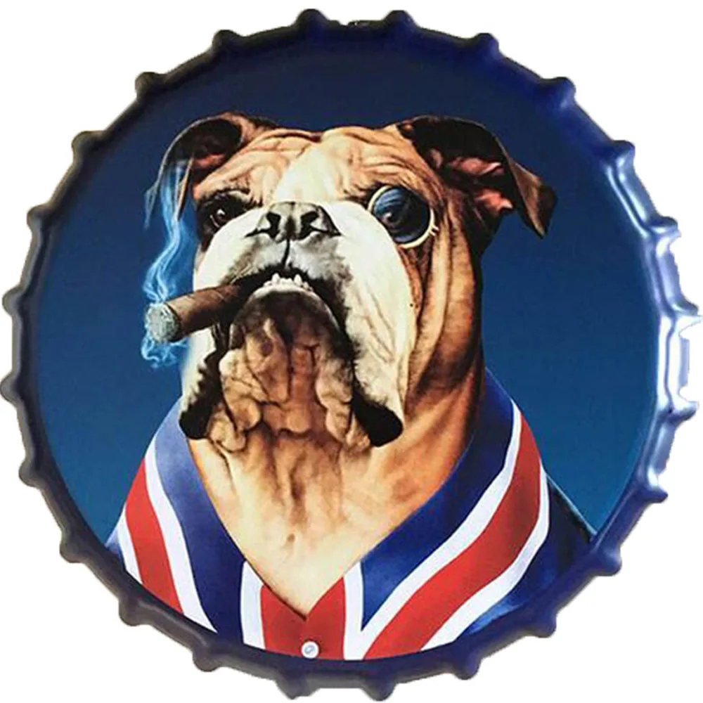 

Pet Retro Beer Bottle Caps Dog Cat Zebra Eagle Pet Shop Signboard Shabby Chic Metal Poster Vintage Wall Decoration 35cm