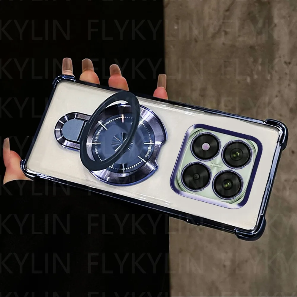 Magnetic Holder Stand Plating Silicone Clear Shockproof Phone Case