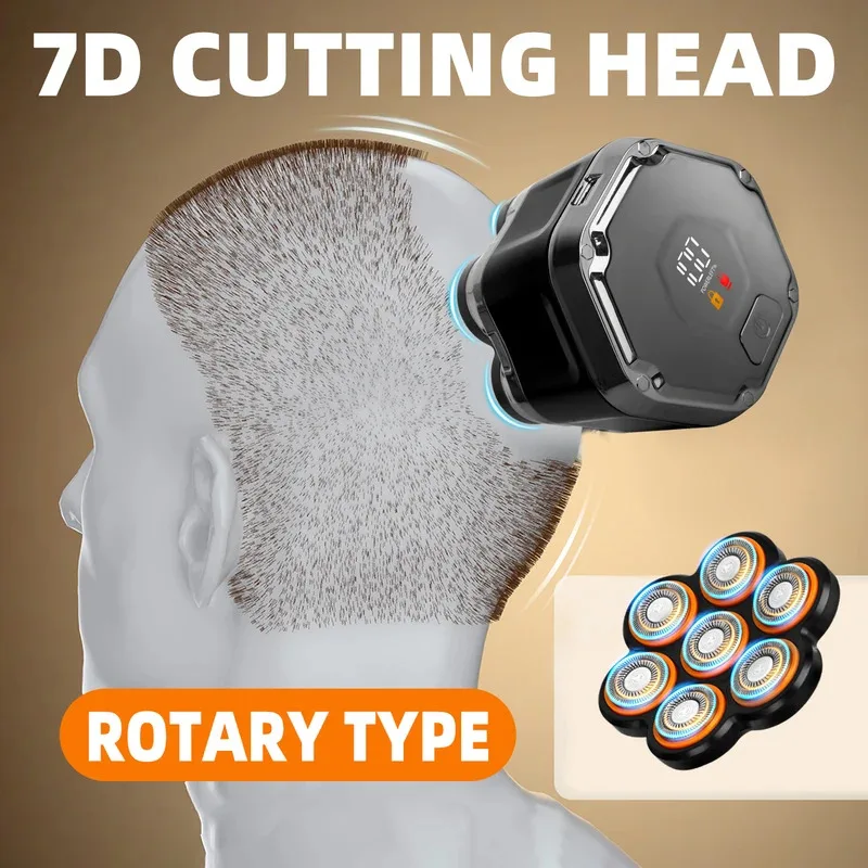 남성용 전기 면도기 7중날 헤드 마그네틱 디지털 디스플레이 면도기 충전식 LED 방수 수염 면도기