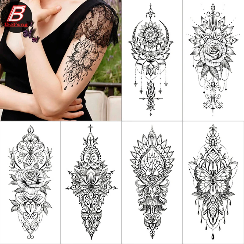 Tattoo Women Body Art Painting Arm Leg Tattoo Sticker 3d Fake Black Rose  Waterproof - Tattoo Stencils - AliExpress