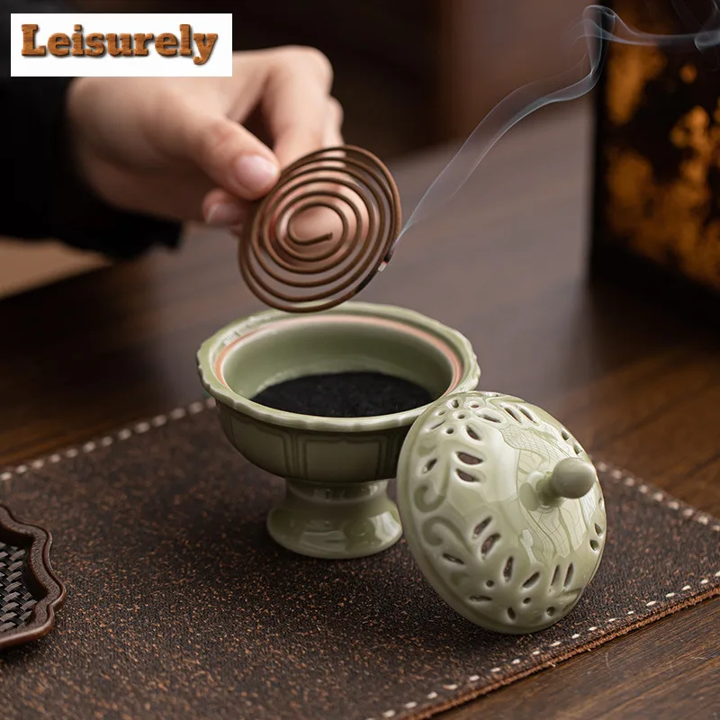 Zen Plum Green Lotus Petal Plate Incense Holder Water Fountain Decoration Incense Burners Aromatherapy Censer Chinese Tea Craft