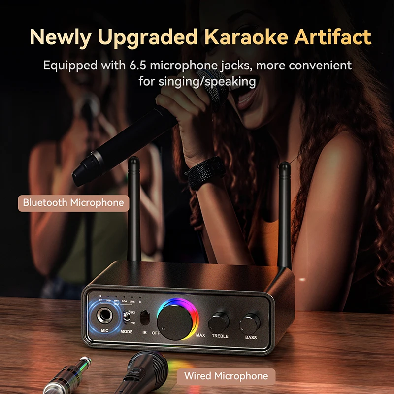 RGB Bluetooth 5.3 Audio Transmitter Receiver DAC Digital to Analog Conversion DSP 6.5MM Microphone Karaoke Hifi Wireless Adapter