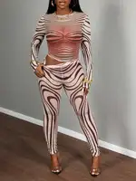 Sexy Sheer Mesh Zebra Print Bodycon Long Sleeve 2 Piece Set for Street Style Festivals Parties - Image 3