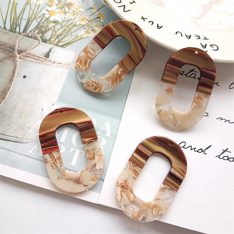 

4pcs/lot new hollow oval acetic acid beads resin charm connectors for diy earrings jewelry making accessories material