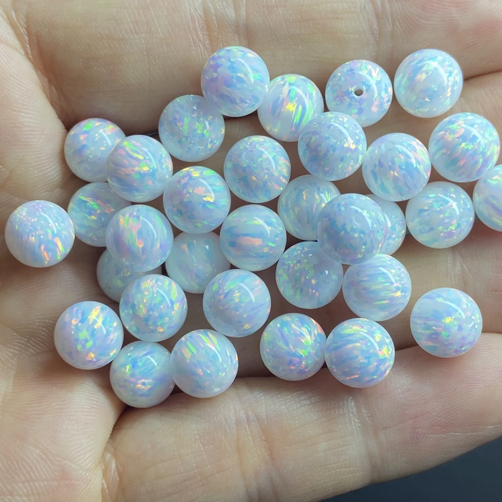 Lab Creat Opal 10mm Color OP17 White Fire Synthetic Round Beads With 1.1mm Hole for Bracelet Making