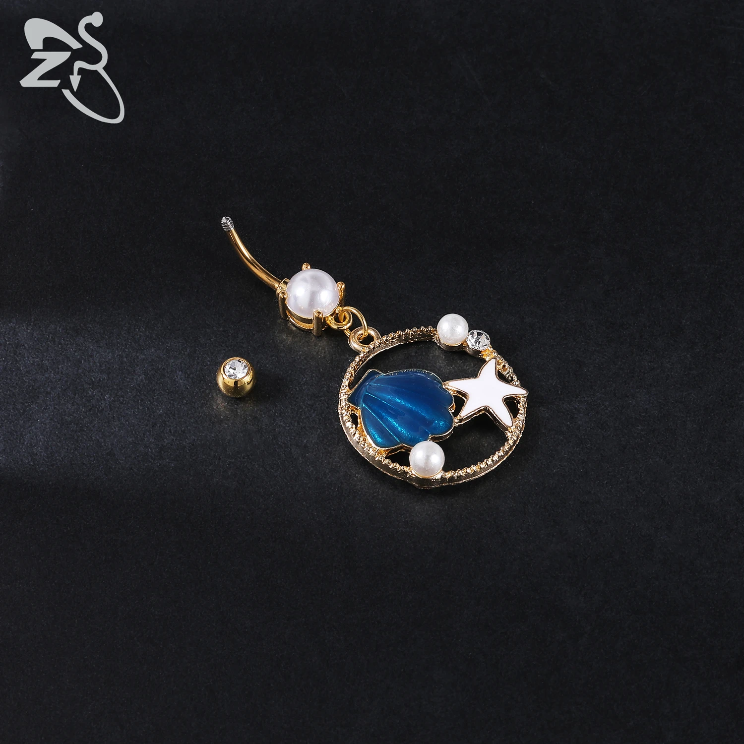 ZS 1 PC Cute Shell Pendant Belly Button Ring Moonstone Drop Belly Rings 14G Stainless Steel Summer Flower Navel Piercing Jewelry