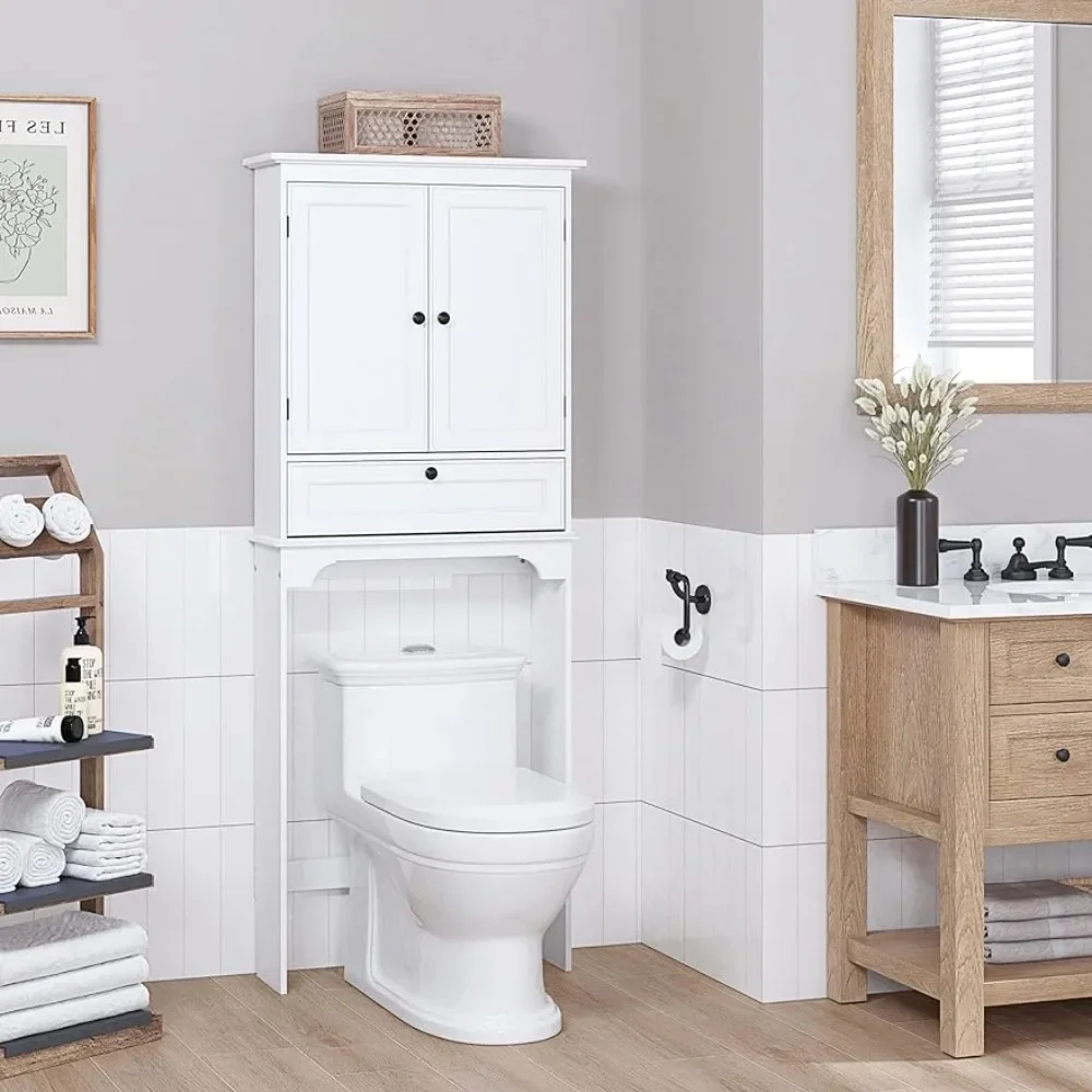 

Toilet Cabinet Storage Bathroom Above Toilet Storage Cabinet With Doors and Adjustable Shelves Makeup Organizer White Cupboard