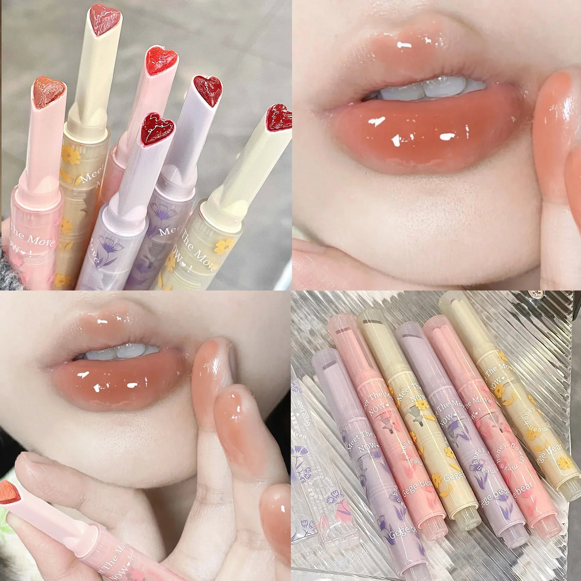 Water Light Jelly Love Heart Shape Lipstick Pen Solid Mirror