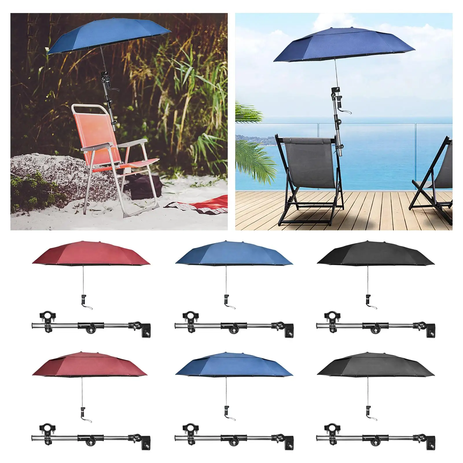 Ombrelle Pour Transat Parasol STARRY CITY Avec Pince Réglable - 105 Cm - UPF 50+ - Pour Chaise, Poussette, Fauteuil Roulant Chariot De Plage
