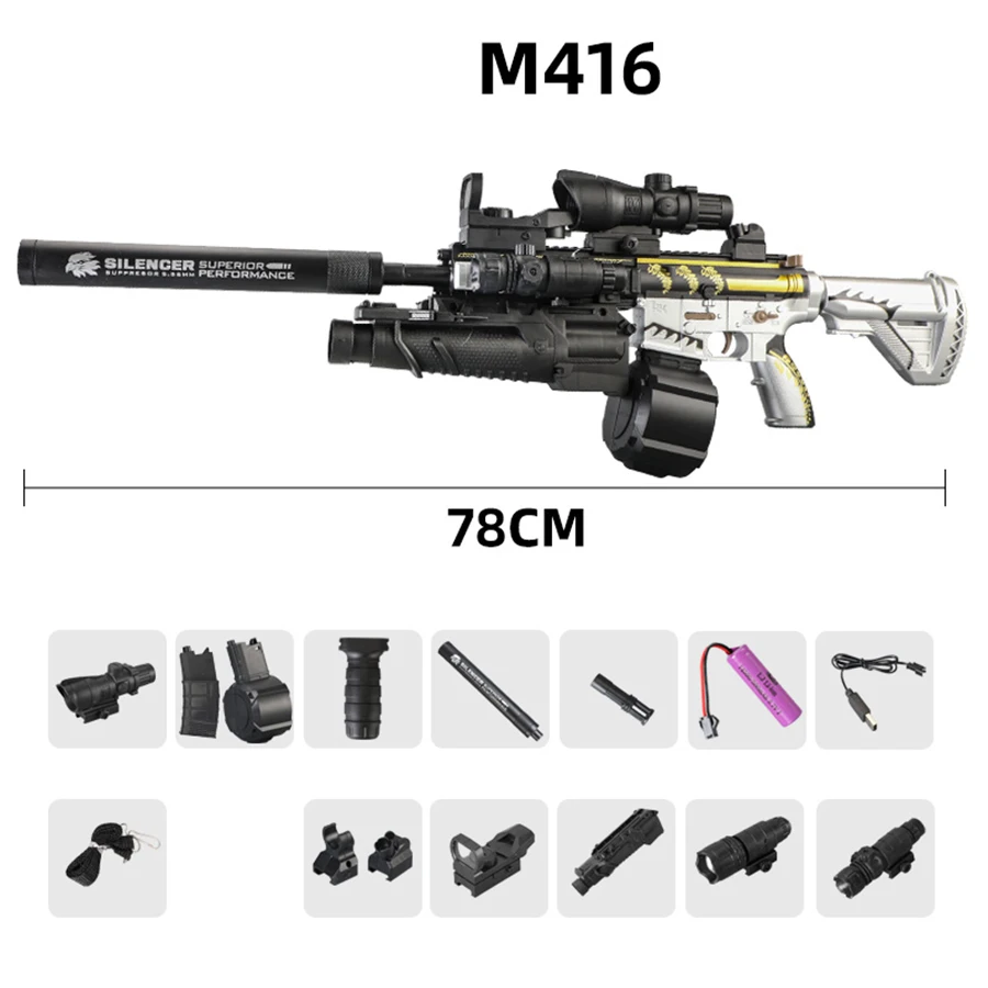 Assault Rifle Electric Burst Gel Bomb Fully Automatic Hand-Operated Kidsren's Toy Gun Launcher Hand-Operated Electric M416 2
