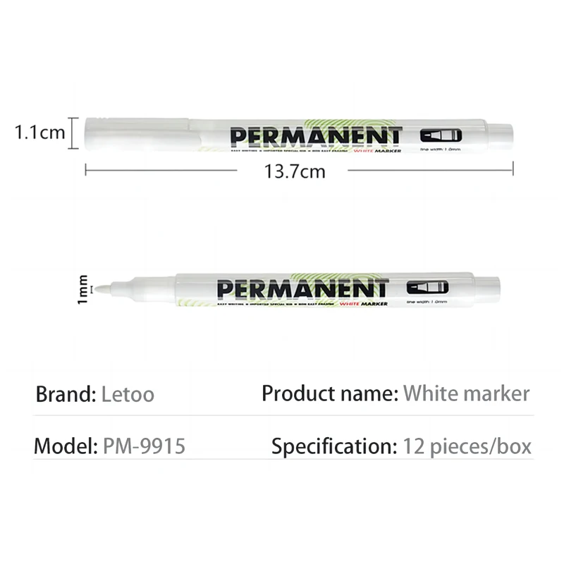 10/12Pcs White Marker Pen Graffiti Pens Waterproof Permanent Tire Painting Notebook Tyre Tread Oily Environmental Pen