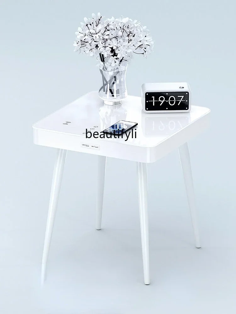 

Modern Smart Music Side Table Wireless Fast Charging Tempered Coffee Table Bedside Table